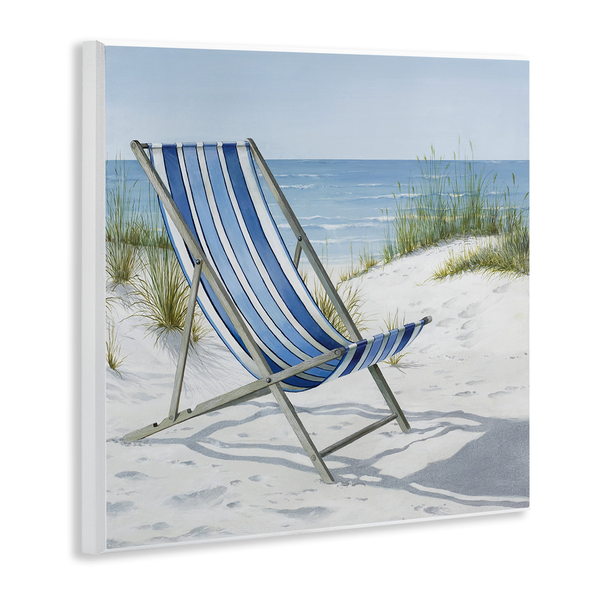 Stupell Industries Tranquil Beach Chair Landscape Painting Unframed Art Print Wall Art, 12 x 12