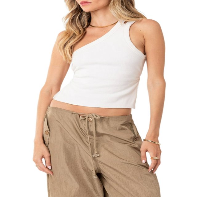 One Shoulder Vest for Women‘s Summer in Solid Color with Sleeveless and Backless Design