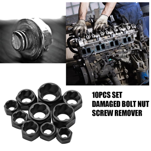 Shinysix 10pcs Damaged Bolt Nut Screw Remover Tool Kit, Socket for Quick and Easy Bolt Removal