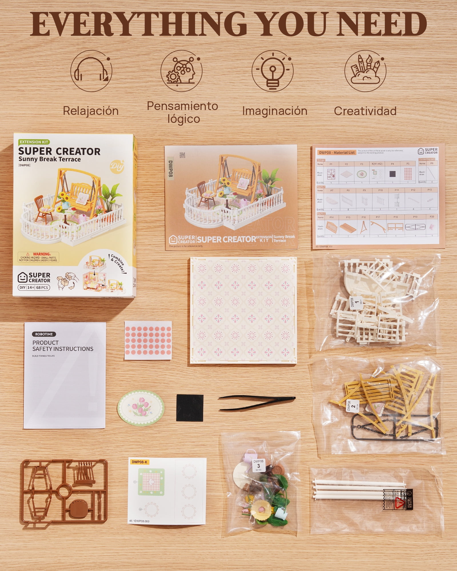 ROBOTIME DIY Miniature House Kit, Super Creator Extension Pack – Terrace, 68PCS Tiny House Craft Kits to Build, Gifts for Kids Teens Adults