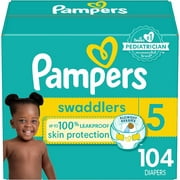 Pampers Swaddlers Diapers - Size 5, 104 Count, Ultra Soft Disposable Baby Diapers Size