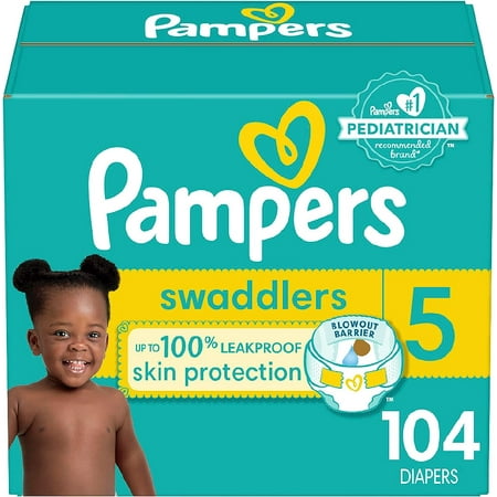 Pampers Swaddlers Diapers - Size 5, 104 Count, Ultra Soft Disposable Baby Diapers Size