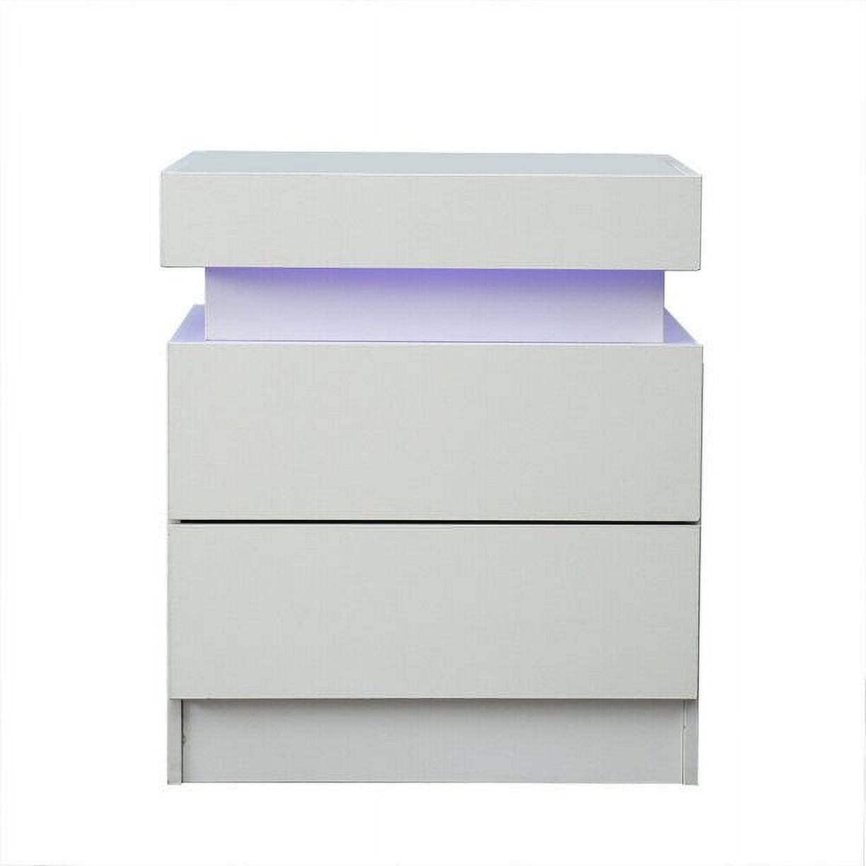 LED Nightstand Modern Nightstand with Led Lights Wood Led Bedside Table Nightstand with 2 High Gloss Drawers for Bedroom, Dorm, White - image 3 of 8