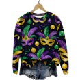thumbnail image 6 of Craaazy Women's Mardi Gras Shirts Round-neck Casual Long-sleeved Sweatshirt Holiday Party Costumes Graphic Carnival Top Gifts, 6 of 6
