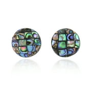 AeraVida Classic Round Iridescent Abalone Shell 925 Sterling Silver Statement Stud Earrings, 15x15mm