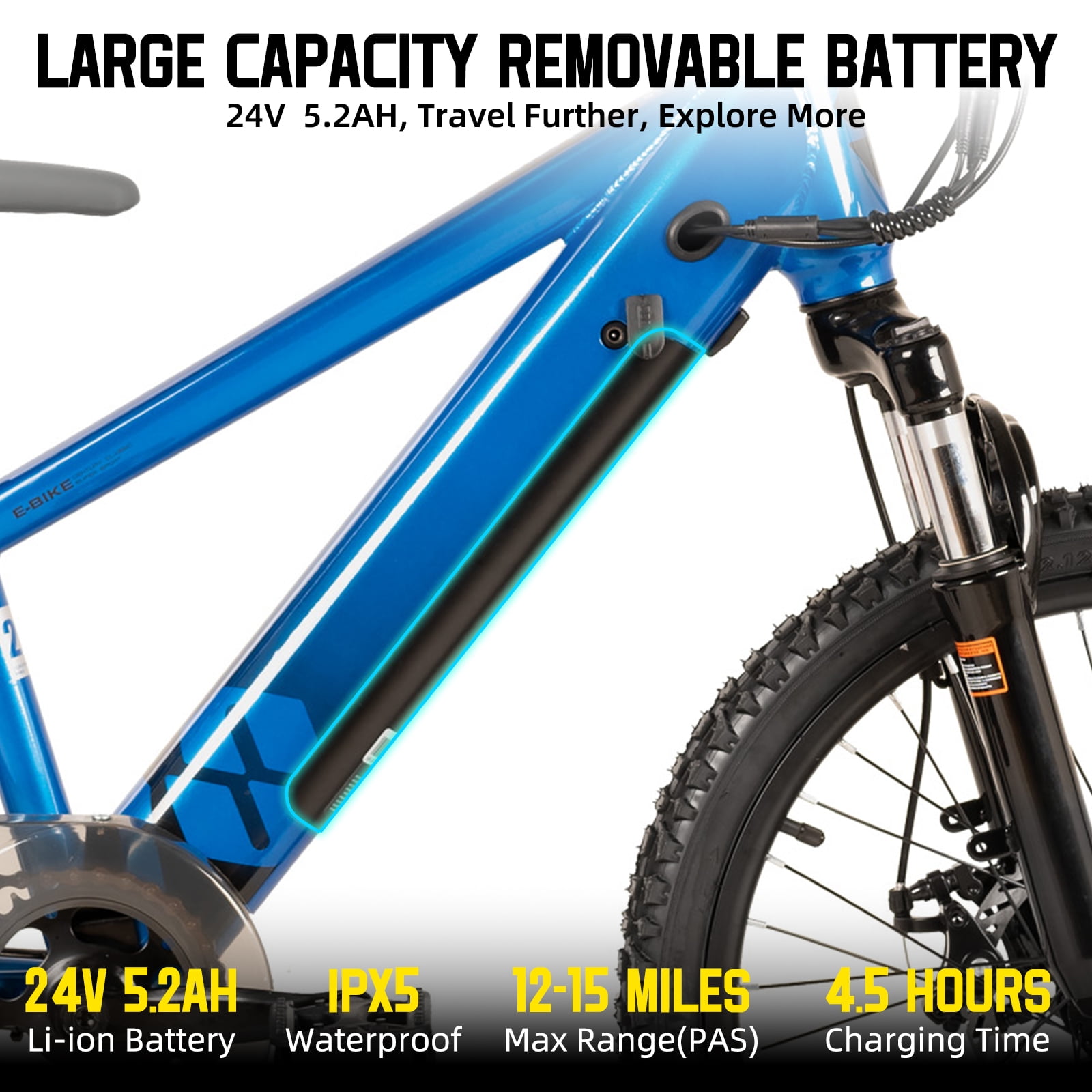 JOYSTAR Electric Bike for Teenagers, Ages 7+ with 250W Brushless Motor, 15 Miles 15MPH Electric Mountain Bicycle with Removable Battery, Multiple Colors
