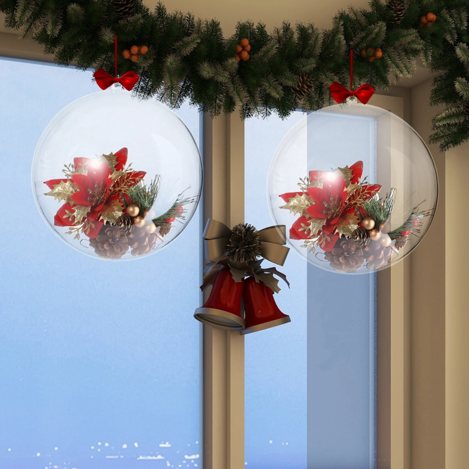 2 Pack Large Clear Fillable Ornaments, 7.87 In Hollow Plastic Spheres for DIY Crafts, Shatterproof Christmas Wedding Party Decor