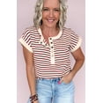 thumbnail image 5 of Women's Red Stripe Half Button Round Neck T-Shirt – Casual Summer Essential for Daily Wear, XL, 5 of 12