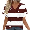 thumbnail image 2 of Favoffer Women Boho Tops Short Sleeve V Neck Stripe Print Dolman Sleeve Loose Casual Blouses Street Travel Gathering Relax, 2 of 6