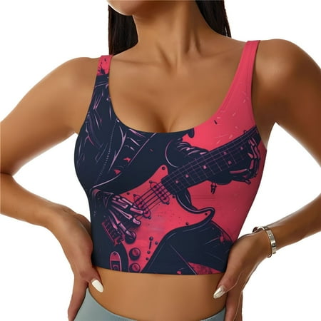 Matuu Rock Skull Guitarist for Women s Sports Bra - Soft  Comfortable and Breathable Sports Vest for Yoga  Fitness  and Dance-XX-Large