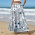 thumbnail image 2 of LWavelet Women Floral Print Tiered Maxi Skirt Elastic Waist With Pockets Boho Summer Long Skirt Light Gray S, 2 of 6