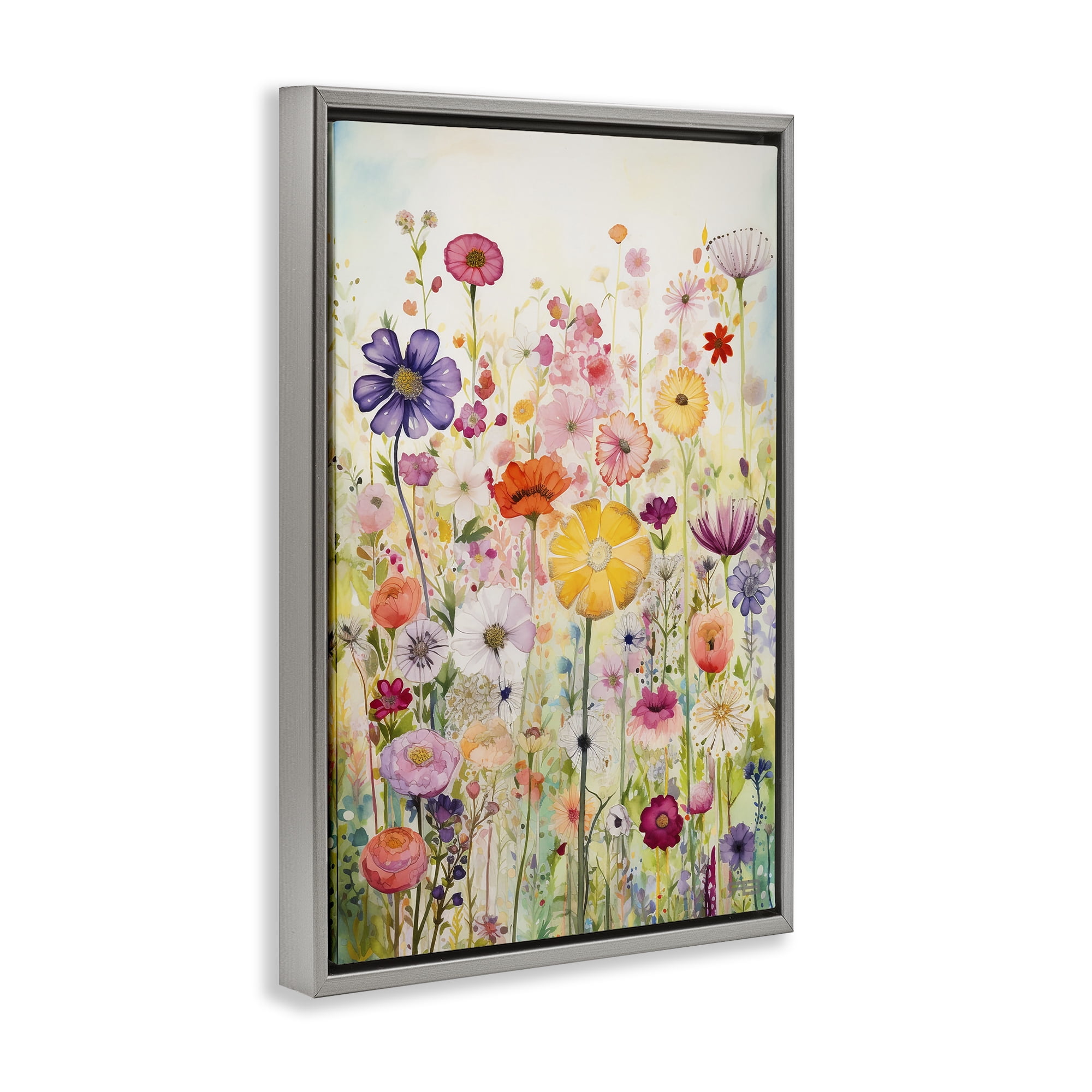Stupell Industries Bright Flower Garden Botanical & Floral Painting Gray Floater Framed Art Print Wall Art, 17 x 25