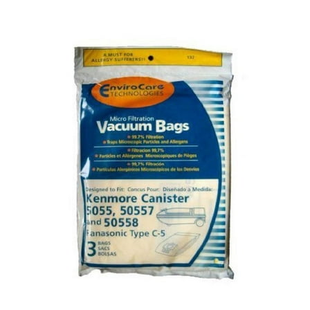 Kenmore & Panasonic Type C, C5, Q, 5055, 50557, 50558 Micro Filtration Bags 3 Pk Part - 137