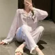 thumbnail image 3 of Conjunto de dos piezas de pantalones de manga larga de primavera y verano de estilo princesa para niña, de satén y seda, ideal para dormitorio de estudiantes y uso doméstico, color rosa, 3 of 6
