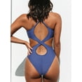 thumbnail image 2 of CUPSHE Women Crisscross Back Ruched One Piece Swimsuit Cut Out V Neck High Cut Thin Straps Bathing Suit, 2 of 4