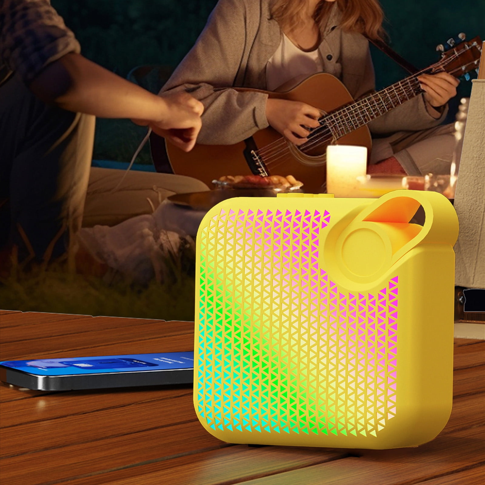 LACKUST RGB Bluetooth Speaker 5.3, Low Latency Wireless Desktop Speaker with Colorful Lights, Room-Filling Sound, Yellow Portable Gaming Movie Speaker