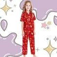 thumbnail image 6 of Girls Pajamas 3Pcs Satin Button Down Pjs Short Sleeve Top Shorts & Long Pants Cute Patterns Valentine's Day Pajama Outfit with Pockets Silky Nightwear Nighty for Teens, 6 of 7