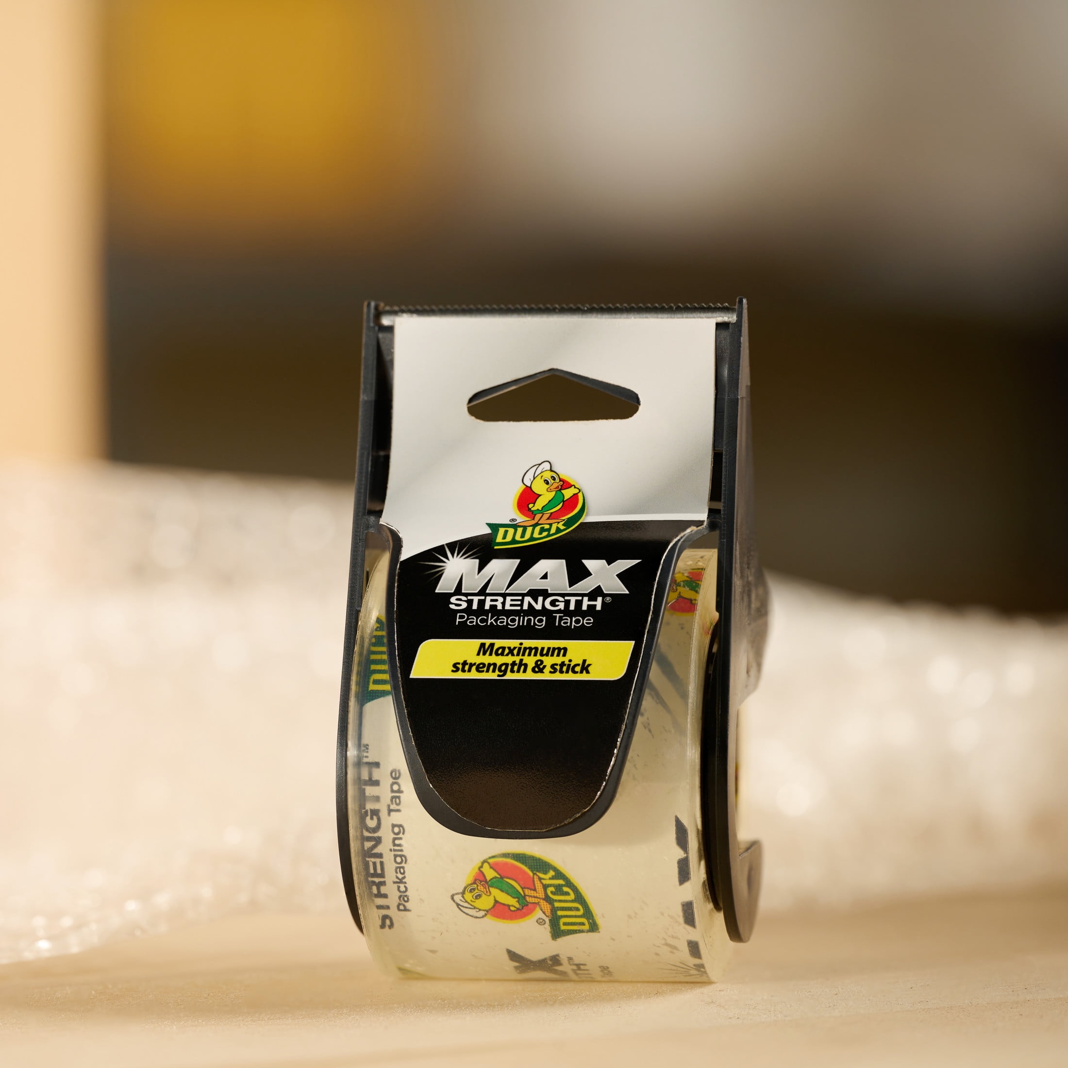 Duck Max Strength Clear Packing Tape with Dispenser, 1.88" x 25 yd, 1 Roll