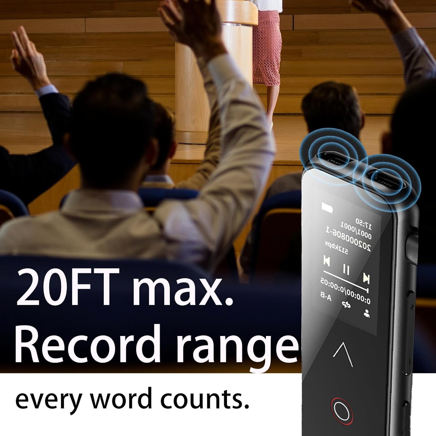 32GB Digital Voice Recorder with Playback, Small Voice Activated Recording Device for Lectures & Meetings, Bluetooth Noise Cancelling Audio Recorder Device, 18hrs Live Monitor with Earphones