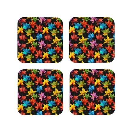 

Tideii Rainbow Colorful Maple Leaves for Leather Coasters 4 Pieces Anti-fouling and Anti-scalding Decorative Coasters Suitable for Restaurants Kitchens Coffee Shops-Square