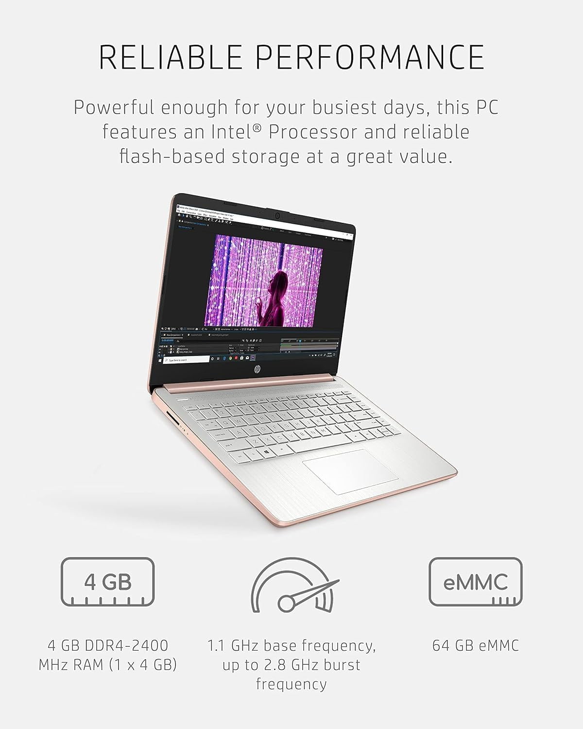HP 14" Ultral Light Laptop, for Students and Business, Intel Quad-Core Processor, 16GB RAM, 64GB eMMC + 256GB Micro SD, 1-Year Office 365, Long Battery Life, Win11 H in S, Rosegold