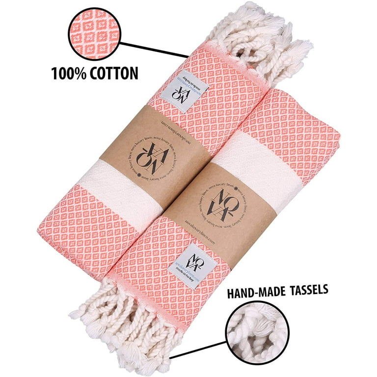 Luxury Linen Turkish Hand Towels for Bathroom Set of 2 Diamond