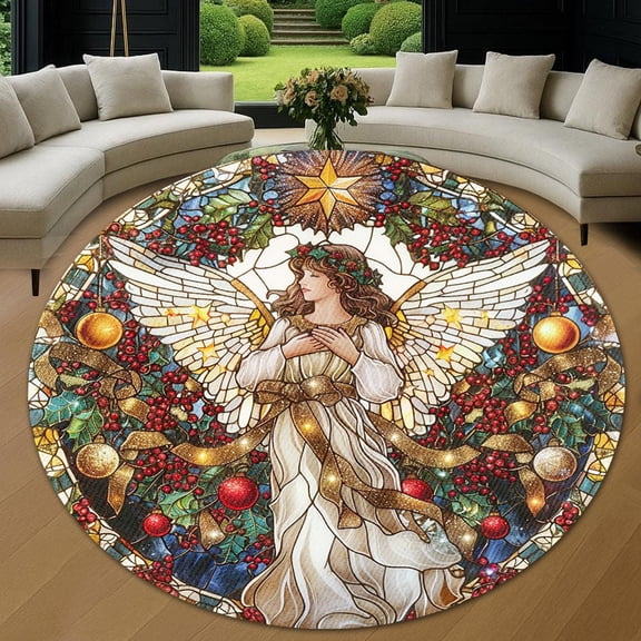 Round Area Rug, Christmas Angel8 Non-Slip Floor Mat, Soft Washable Carpet for Living Room Bedroom Decor 24 Inch