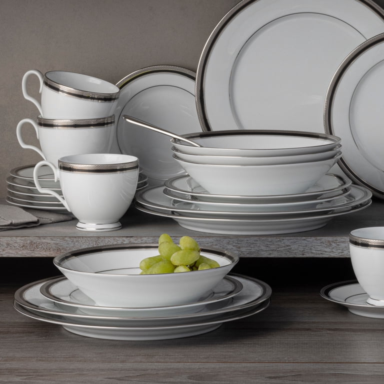 Noritake Austin Platinum 50-Piece Porcelain Dinnerware Set, Plates