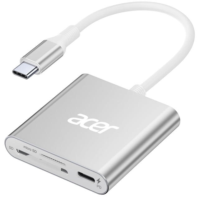 Lector de tarjetas Acer SD 4.0 UHS-II Lector Micro SD USB C plateado