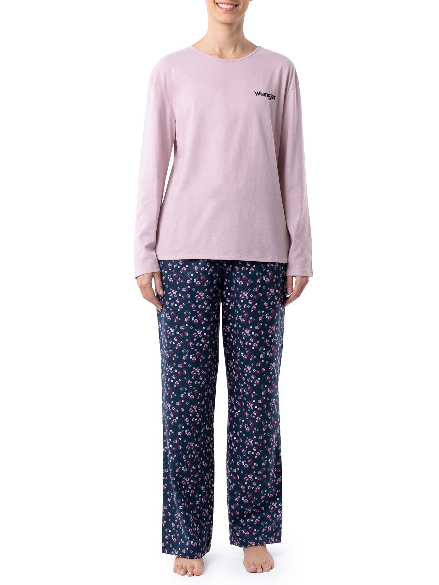 Wrangler® Women's & Women's Plus Long Sleeve Top and Flannel Pajama Bottom,  2-Piece Set 