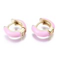 thumbnail image 3 of Brass Huggie Hoop Earrings with Enamel Real 18K Gold Plated Pink 14x15x5mm Pin: 1x1mm, 3 of 4