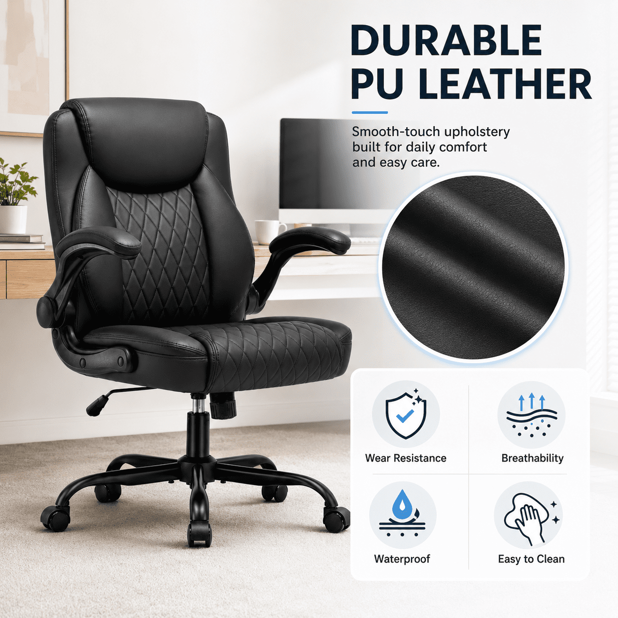 CloudRest Pro Office Chair, 400LBS Wide Seat Ergonomic Computer Desk Chair High Back Executive Leather Chair Adjustable Task Chair Lumbar Back, Black