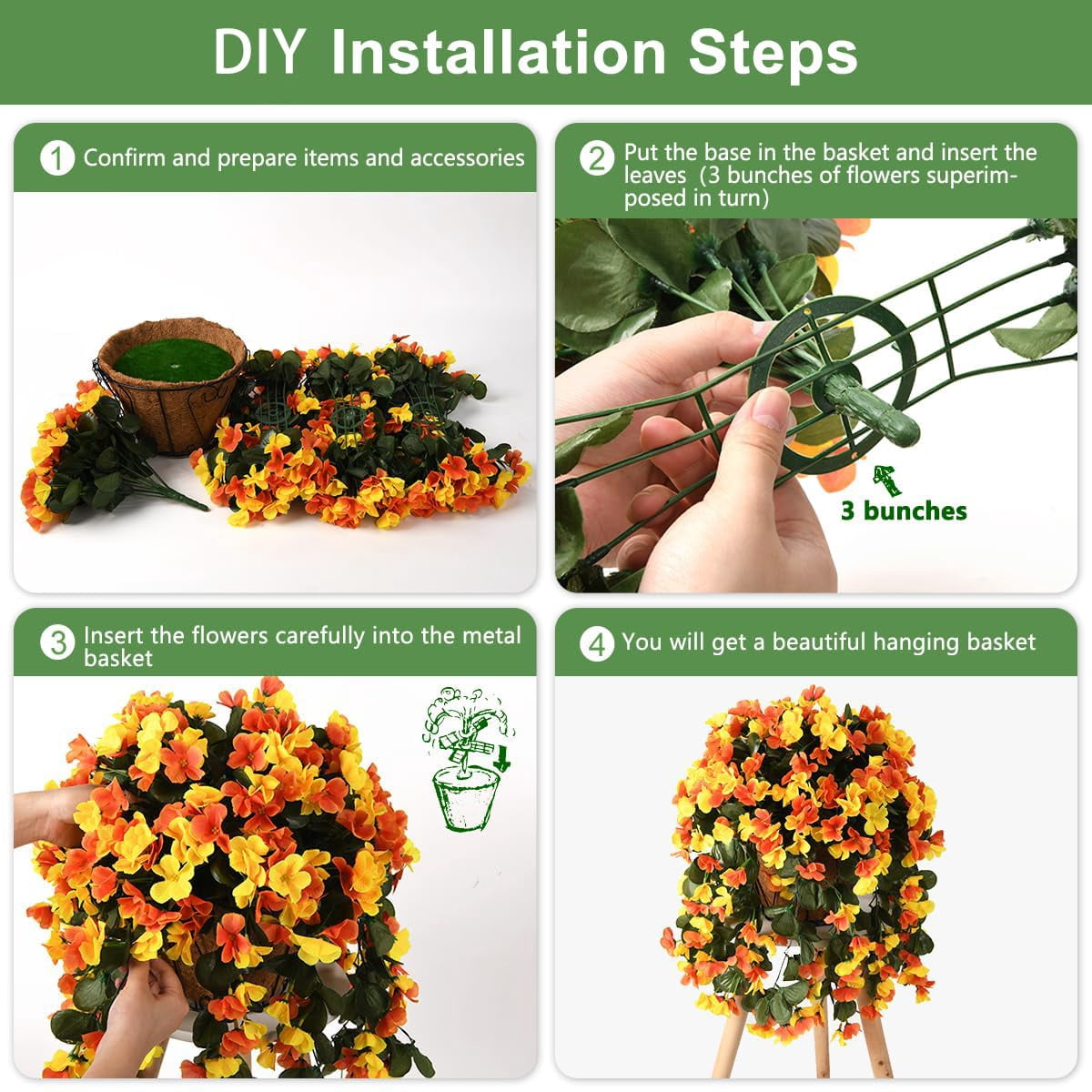Artificial Hanging Flowers Basket for Outdoors Spring Decoration,Faux Silk Begonia in Planter UV Resistant