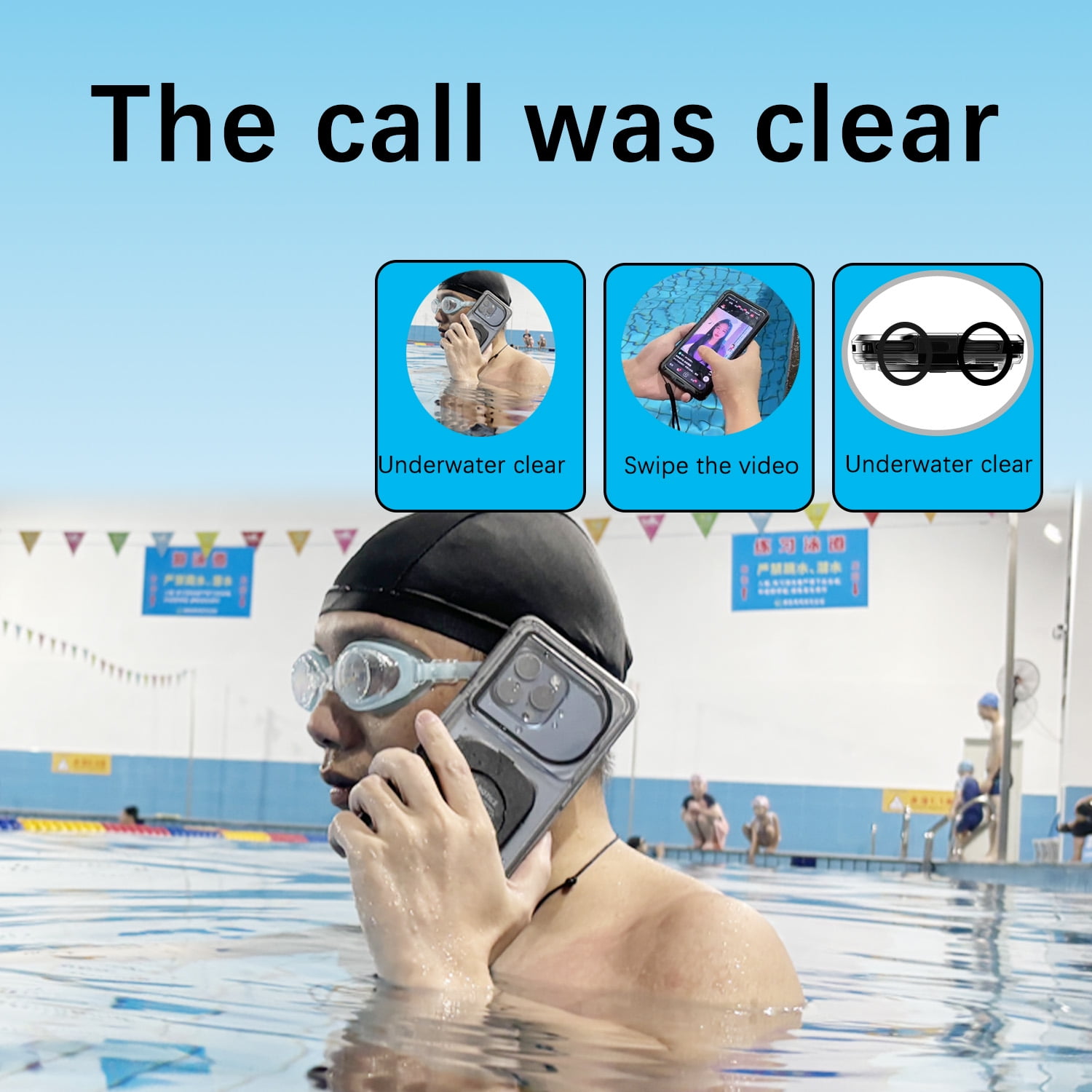 Foluu Waterproof Phone Case, Universal Self-Check Function Underwater Pouch Dry Bag Beach Travel Essentials, Black