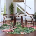 thumbnail image 3 of Pink Flamingo Round Area Rug 5Ft Washable Circle Rugs for Living Room Bedroom, Summer Tropical Watercolor Plants Green Leaves Non-Slip Carpet Floor Mats Indoor Outdoor Carpet Runner Home Decor, 3 of 8