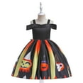 thumbnail image 7 of Girls Halloween Dress W/Bag Witch Hat 3PCS Kids Costume Dress Pumpkin Ghost Cosplay Party Outfits, 7 of 7