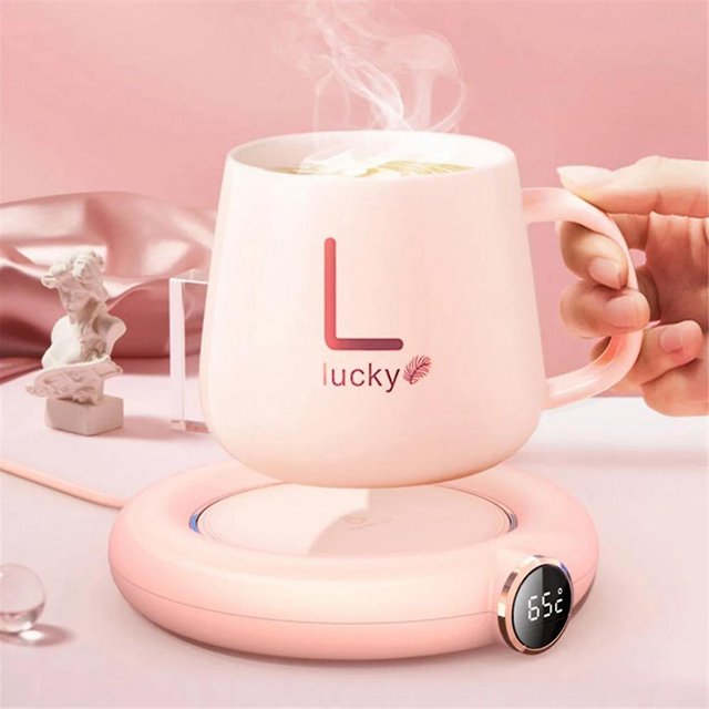 tazas de porcelana con calefacción inteligente, alfombrilla para taza de café con temperatura constante, alfombrilla térmica USB, color rosa y verde
