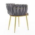 thumbnail image 3 of Set of 2 Living Room Chairs with Gold Metal Legs, Velvet Makeup Vanity Chair, Woven Pattern Chair with Back Arm, Modern Bedroom Comfy Upholstered Chair,Gray, 3 of 8