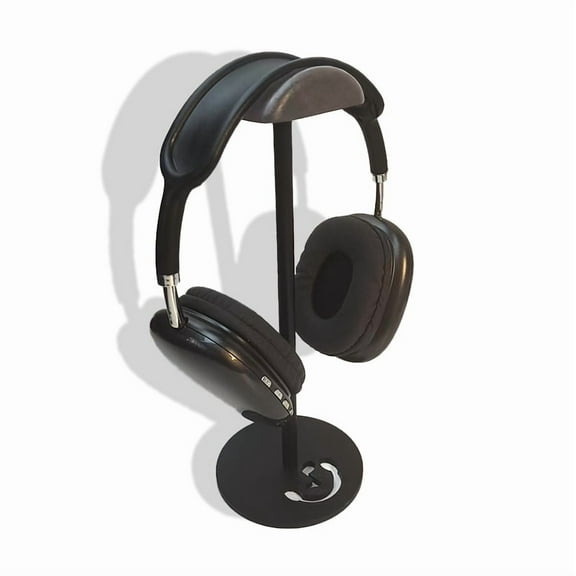 Premium Headphone Stand - African Ebony Wood Holder with Solid Aluminum Tube & Metal Base, Elegant Music Note Design - Perfect for Desk Organization