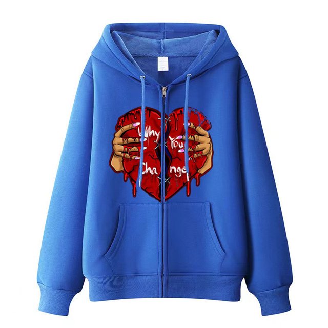 Sudadera con capucha y cremallera para hombre y mujer, chaqueta gótica de hip hop oscuro Harajuku Y2k con estampado de letras y corazón rojo, sudadera Harajuku