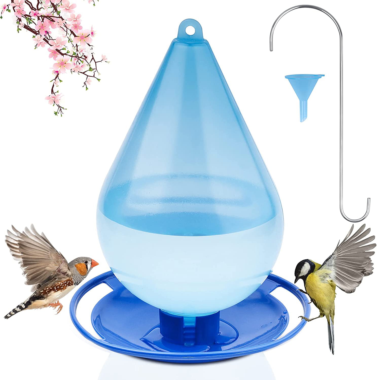 Automatic Bird Water Feeder Water Droplet Shaped Bird Waterer Plastic Easy Hanging Bird Feeder with Hook Removable Wild Bird Water Dispenser for Garden Decor Outdoor 