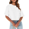 thumbnail image 3 of Lmnyox Summer Casual T Shirt for Women Loose Short Sleeve Crew Neck Shirts Soft Solid Color Basic Tops, 3 of 6