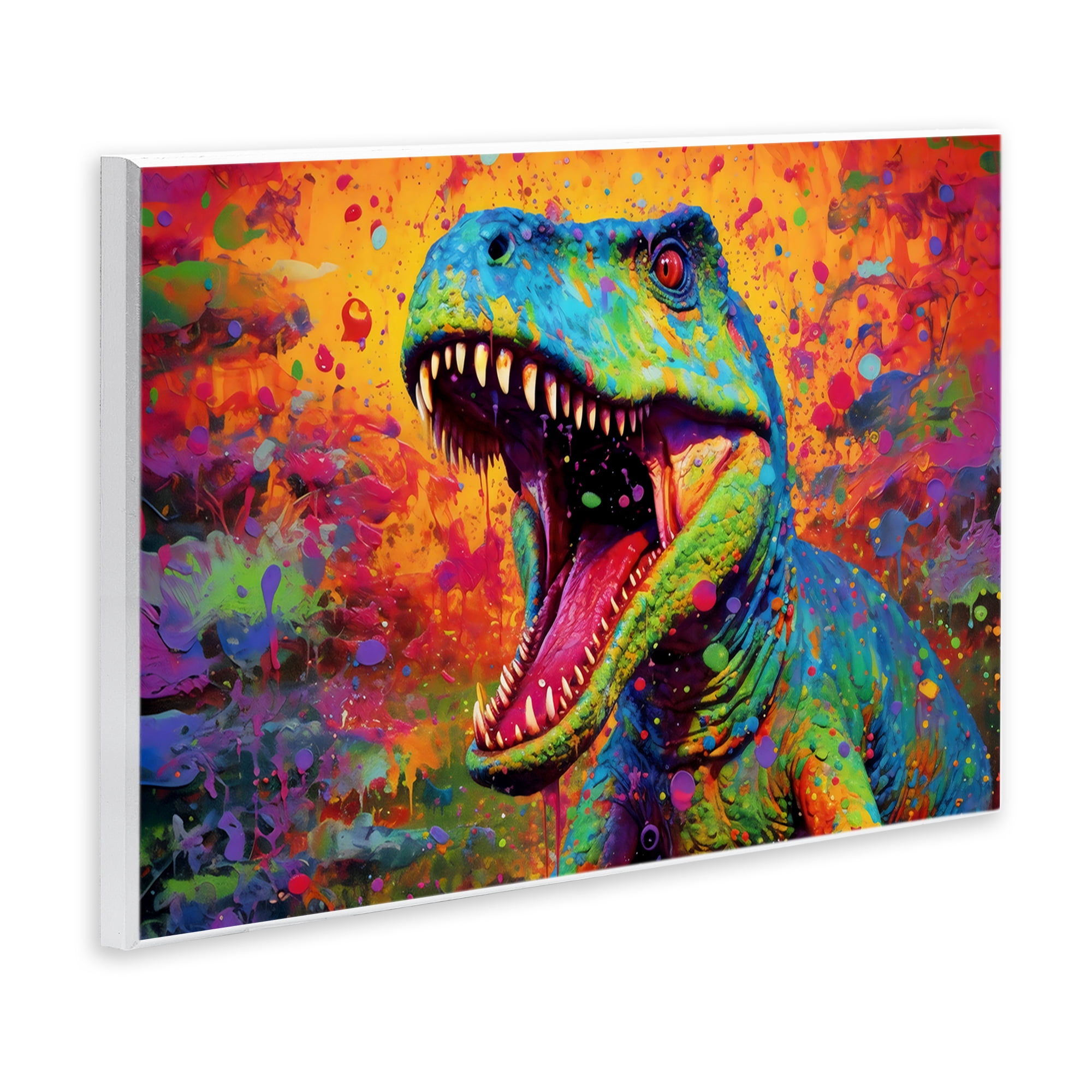 Stupell Industries Colorful T-Rex with Splatter Wall Plaque Art, design by Creative Studio