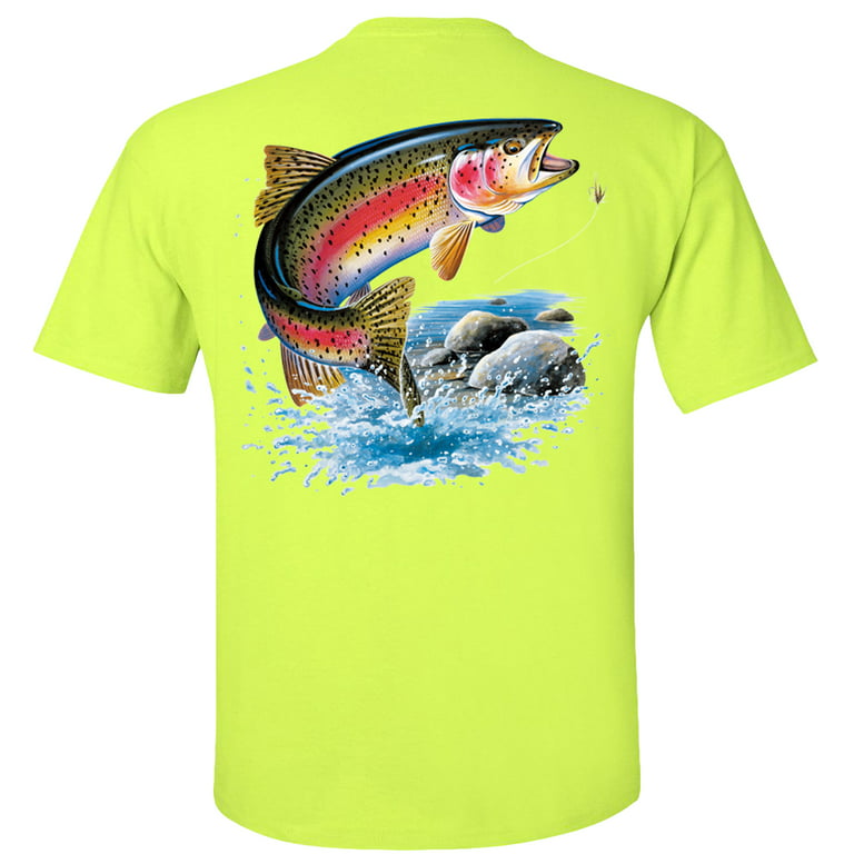 Fair Game Rainbow Trout Fishing T-Shirt, fly fishing, Fishing Graphic  Tee-Safety Green-XL