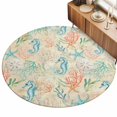 thumbnail image 2 of Round Area Rugs 4Ft, Teal Red Coastal Non-Slip Washable Circle Rugs Carpet, Nautical Seahorse Beach Coral Starfish Beige Indoor Outdoor Rug Floor Mats Throw Runner for Bedroom Living Room Bathroom, 2 of 8