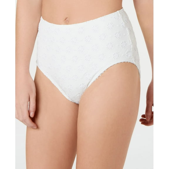 Kate Spade new york Embroidered Eyelet High-Waist Bikini Bottoms, White, Small