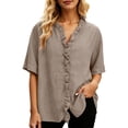 thumbnail image 2 of Women's Summer V-Neck Short Sleeve Casual Solid Color T-Shirt, 2 of 4