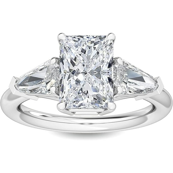 Lab Grown Diamond Ring Radiant Cut Three Diamond Ring Engagement Ring 14K Rose Gold Over Comfort Fit Women's Diamond Ring Set