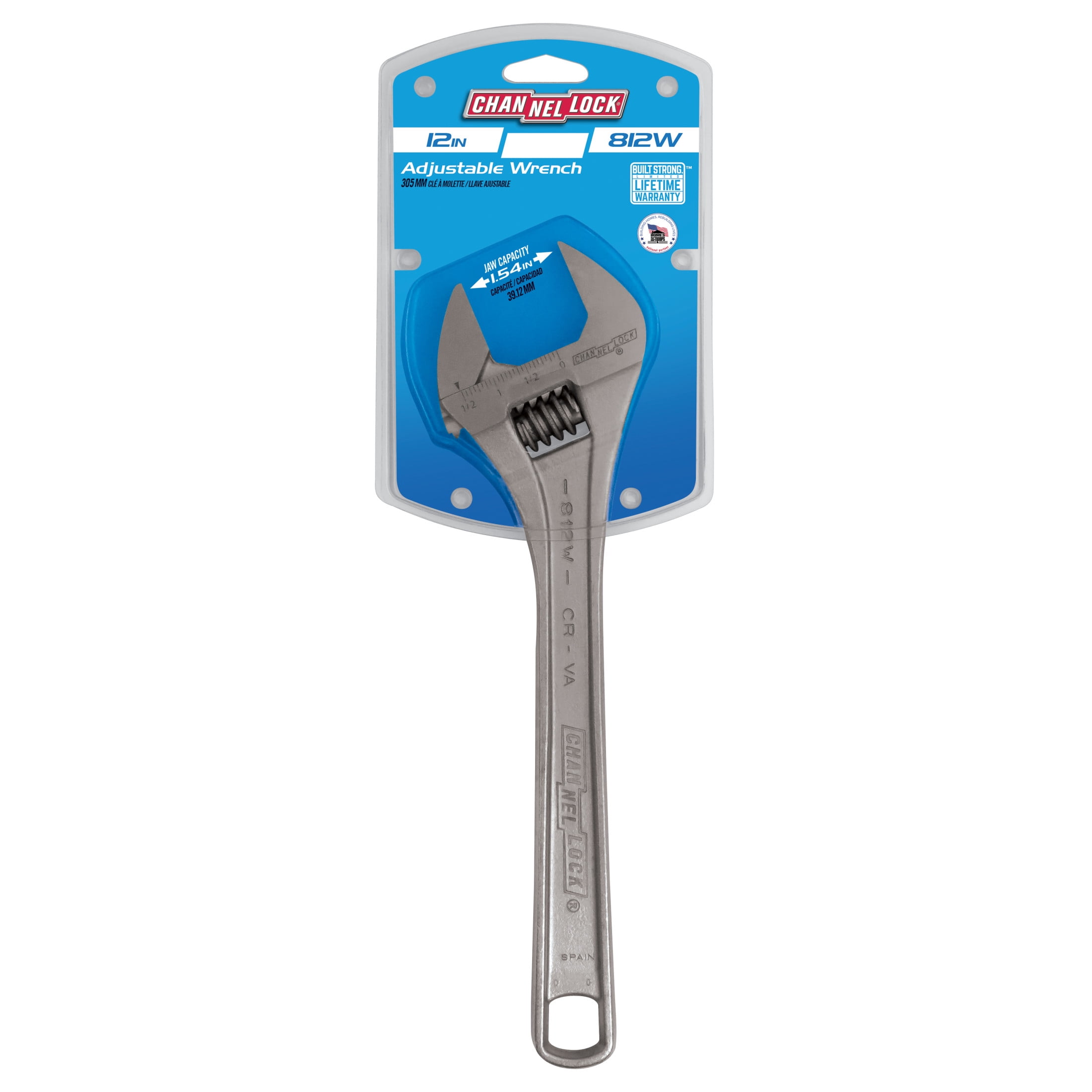 CHANNELLOCK 12-inch Adjustable Wrench, Precise 1.5-inch Wide Mouth Jaw Capacity (812W)