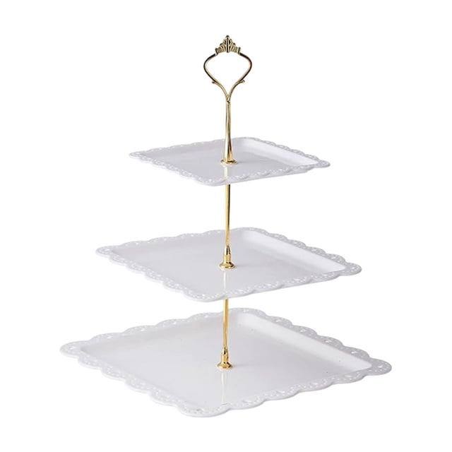 Birdeem Three-Tier Serving Tray, Square Dessert Stand for Fruits and Snacks, Space-Saving Cake Plate Stand for Kitchen Counter, Coffee Table Centerpiece, Easy Assembly